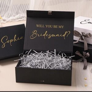Elegant Black Bridesmaid Proposal Box with Gold Script